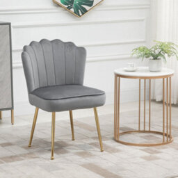 Homcom Velvet-Feel Shell Accent Chair Home Bedroom Lounge Metal Legs Grey - thumbnail 1