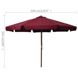 Berkfield Outdoor Parasol With Wooden Pole 330 Cm Burgundy - thumbnail 5