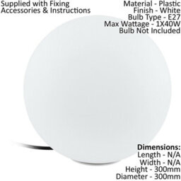 4 Pack Ip65 Outdoor Garden Ball Lights - Modern White Plastic Globe With E27 Socket - thumbnail 2