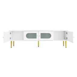White 170Cm Modern Tv Stand 4 Door Storage Cabinet Glass - thumbnail 1