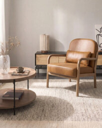 Beliani Armchair Selde Leather Golden Brown - thumbnail 2