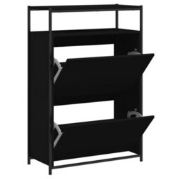 Berkfield Shoe Cabinet Black 75X34X112 Cm Engineered Wood - thumbnail 2