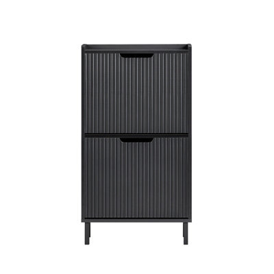 Sobuy Fsr177-Sch, Narrow Shoe Rack With 2 Flip Drawers Slim Wooden Shoe Storage Cupboard,black,w50.5Xd19Xh91 - image 1