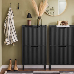 Sobuy Fsr177-Sch, Narrow Shoe Rack With 2 Flip Drawers Slim Wooden Shoe Storage Cupboard,black,w50.5Xd19Xh91 - thumbnail 2