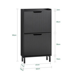 Sobuy Fsr177-Sch, Narrow Shoe Rack With 2 Flip Drawers Slim Wooden Shoe Storage Cupboard,black,w50.5Xd19Xh91 - thumbnail 3