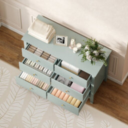 Homcom Fluted Chest Of Drawers 6 Drawer Dresser For Bedroom Hallway Green - thumbnail 8