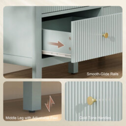 Homcom Fluted Chest Of Drawers 6 Drawer Dresser For Bedroom Hallway Green - thumbnail 6