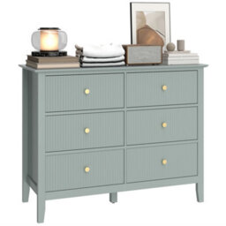 Homcom Fluted Chest Of Drawers 6 Drawer Dresser For Bedroom Hallway Green - thumbnail 2