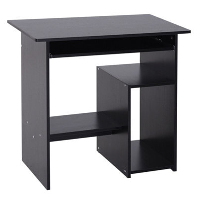 Homcom Compact Small Computer Table Wooden Desk Keyboard Tray Storage Black - image 1
