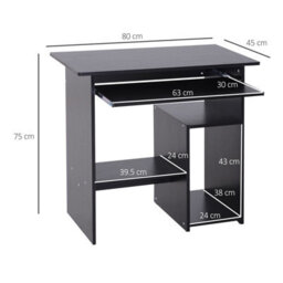 Homcom Compact Small Computer Table Wooden Desk Keyboard Tray Storage Black - thumbnail 3