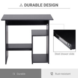 Homcom Compact Small Computer Table Wooden Desk Keyboard Tray Storage Black - thumbnail 6