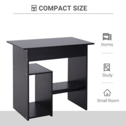 Homcom Compact Small Computer Table Wooden Desk Keyboard Tray Storage Black - thumbnail 5