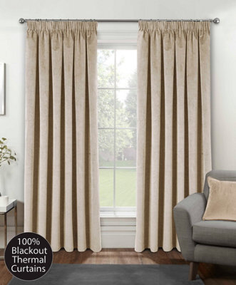 Luxury Enhanced Living Cream Velvet, Supersoft, 100% Blackout, Thermal Curtains With Tape Top (Pair) - 66 X 72 Inch (168X183Cm) - image 1