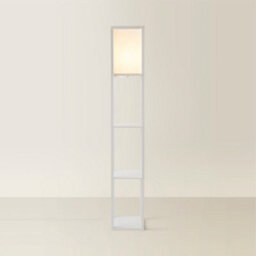 Valuelights Struttura White Shelving Unit Floor Lamp With Fabric Shade And Bulb - thumbnail 4