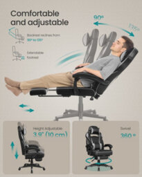 LEDREM Gaming Chair With Footrest, Ergonomic Office Computer Desk Chair With Lumbar Support And Headrest, Height Adjustable - thumbnail 5