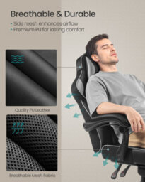 LEDREM Gaming Chair With Footrest, Ergonomic Office Computer Desk Chair With Lumbar Support And Headrest, Height Adjustable - thumbnail 6