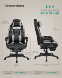 LEDREM Gaming Chair With Footrest, Ergonomic Office Computer Desk Chair With Lumbar Support And Headrest, Height Adjustable - thumbnail 7