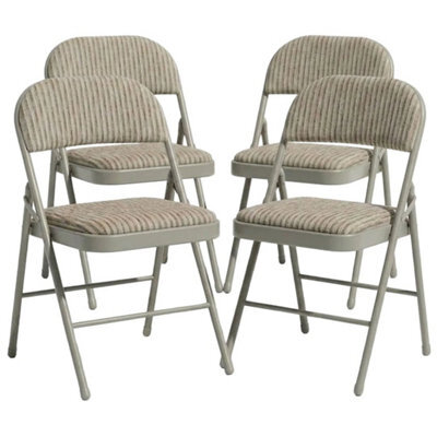 Metal Folding Chair Beige Fabric Foldable Padded Seat For Home Office Chairs New 4 - image 1