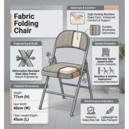Metal Folding Chair Beige Fabric Foldable Padded Seat For Home Office Chairs New 4 - thumbnail 5