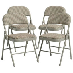 Metal Folding Chair Beige Fabric Foldable Padded Seat For Home Office Chairs New 4 - thumbnail 1