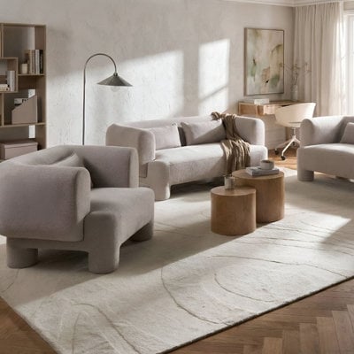 Beliani Dark Beige Curved 3-Seater Sofa Loveseat And Armchair Set - image 1