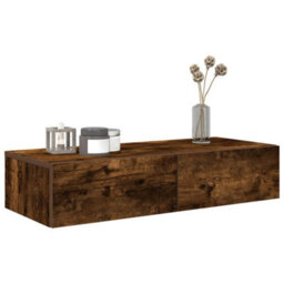 Berkfield Wall Shelf With Drawers Smoked Oak 80X33X17 Cm Engineered Wood - thumbnail 3