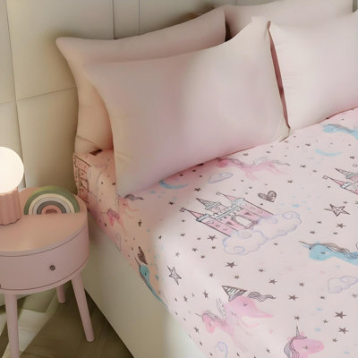Ohs Kids Fun Print Microfibre 25Cm Fitted Bed Sheet Ultra Soft, Unicorn Kingdom - Single - image 1