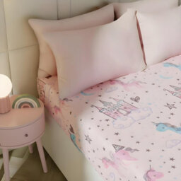 Ohs Kids Fun Print Microfibre 25Cm Fitted Bed Sheet Ultra Soft, Unicorn Kingdom - Single - thumbnail 1
