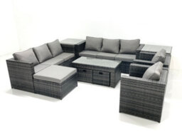 Fimous Rattan Garden Furniture Sofa Set With Coffee Table Armchair 2 Side Tables 3 Footstools Dark Grey Mixed - thumbnail 2
