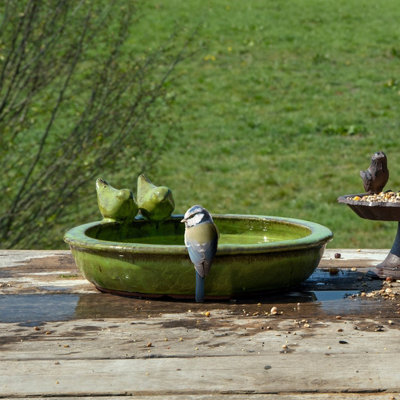 Fallen Fruits Bird Bath Ceramic Round (Green) - image 1