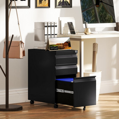 Vinsetto Steel File Cabinet With Lock And Wheels For Home Office, Black - image 1