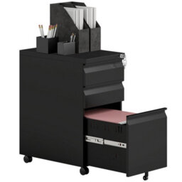 Vinsetto Steel File Cabinet With Lock And Wheels For Home Office, Black - thumbnail 2