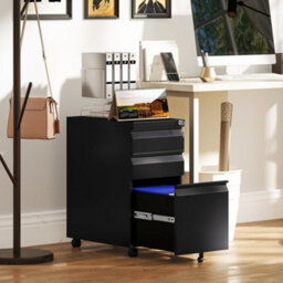 Vinsetto Steel File Cabinet With Lock And Wheels For Home Office, Black - thumbnail 1