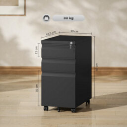 Vinsetto Steel File Cabinet With Lock And Wheels For Home Office, Black - thumbnail 3