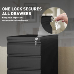 Vinsetto Steel File Cabinet With Lock And Wheels For Home Office, Black - thumbnail 6
