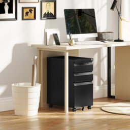 Vinsetto Steel File Cabinet With Lock And Wheels For Home Office, Black - thumbnail 9