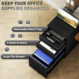 Vinsetto Steel File Cabinet With Lock And Wheels For Home Office, Black - thumbnail 4
