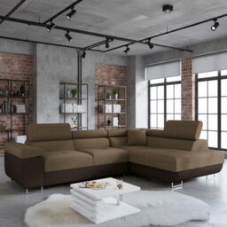 Torezio Corner Sofa Bed With Adjustable Headrests Sleeping Function Storage Upholstered Back 274X203X90 Brown And Beige Right