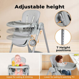 Dekko Baby High Chair 4 In1 Foldable Toddler Feeding Table Adjustable Grey - thumbnail 5