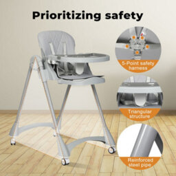 Dekko Baby High Chair 4 In1 Foldable Toddler Feeding Table Adjustable Grey - thumbnail 9
