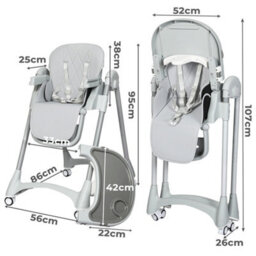 Dekko Baby High Chair 4 In1 Foldable Toddler Feeding Table Adjustable Grey - thumbnail 4