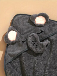 Dyzi Grey Baby Hooded Towel Ultra Soft & Absorbent Animal Cartoon Bath Towel For Kids - thumbnail 2