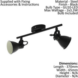 Modern Black Steel Flush Ceiling Light With Gu10 Bulbs - 2 Spot Design - thumbnail 2