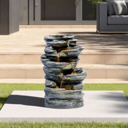 Living And Home Solar Powered Garden Water Fountain Outdoor Led Lighted Waterfall Fountain Rockery Decor 46Cm H - thumbnail 2