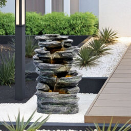 Living And Home Solar Powered Garden Water Fountain Outdoor Led Lighted Waterfall Fountain Rockery Decor 46Cm H - thumbnail 1