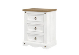 Core Products Premium Corona White, 3 Drawer Bedside Cabinet, White & Antique Waxed Pine H68.5Cm X W53.0Cm X D38.0Cm