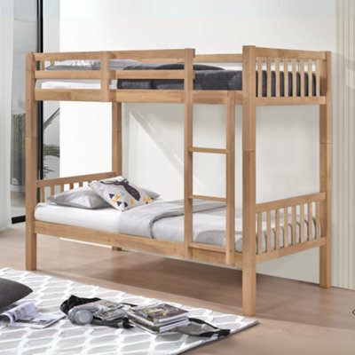 Reinforced Beds, 3Ft Kelling Bunk Bed,  Natural Oak Finish, Wooden Bunk Bed, Rubberwood, Solid Wooden Slats - image 1