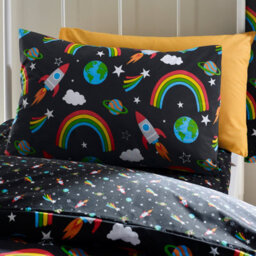 Catherine Lansfield Rainbow Rockets Reversible Duvet Cover Set With Pillowcases Black - thumbnail 3