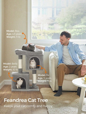 LEDREM Cat Tree, 74 Cm Cat Tower, M, Cat Condo For Medium Cats Up To 5 Kg, Large Cat Perch, 2 Cat Caves, Scratching Post, Light Grey - image 1
