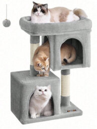 LEDREM Cat Tree, 74 Cm Cat Tower, M, Cat Condo For Medium Cats Up To 5 Kg, Large Cat Perch, 2 Cat Caves, Scratching Post, Light Grey - thumbnail 9